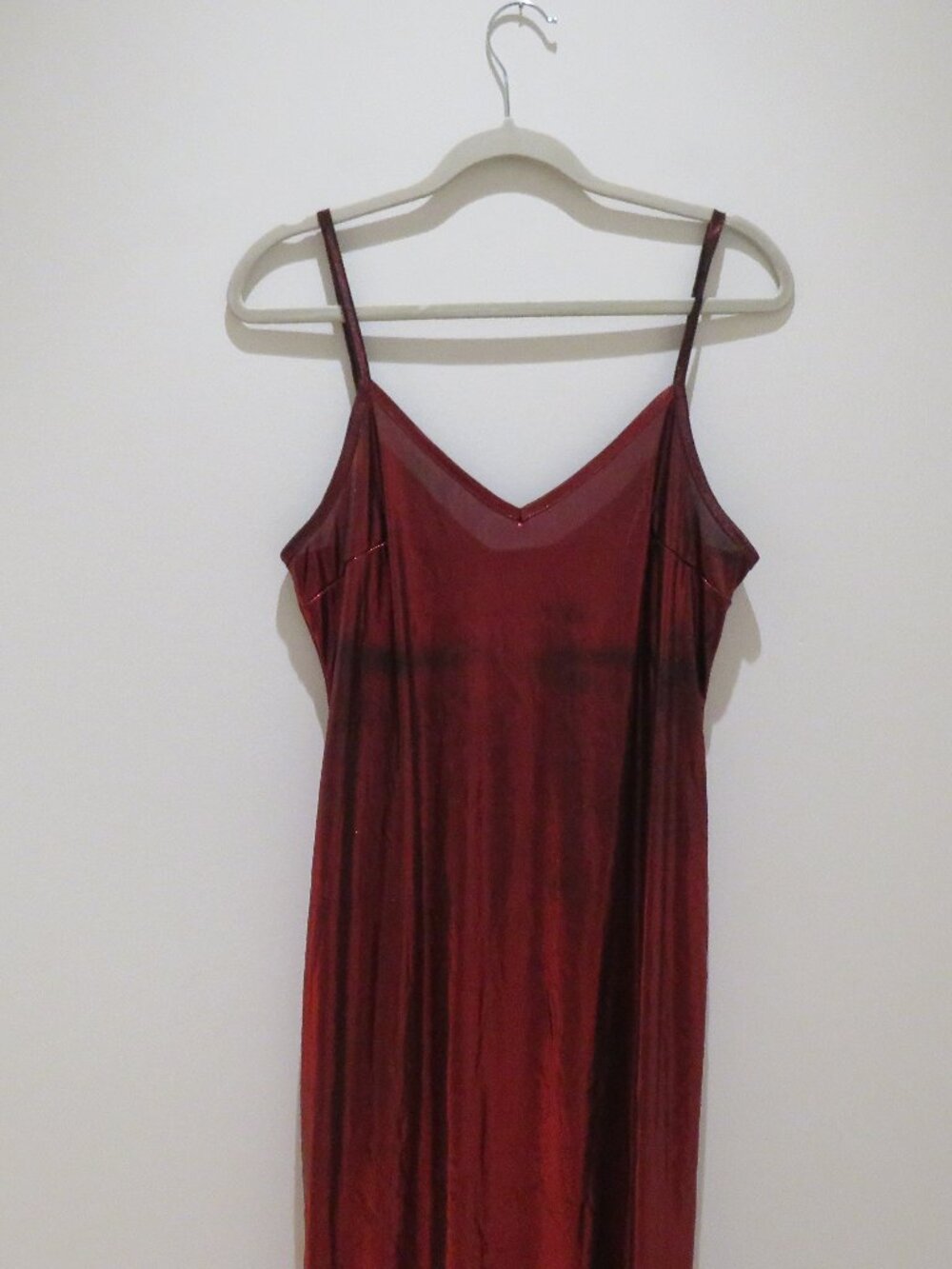 VINTAGE BONKERS USA Red Metallic Maxi Slip Dress Medium 90s Party Friends - Picture 3 of 14